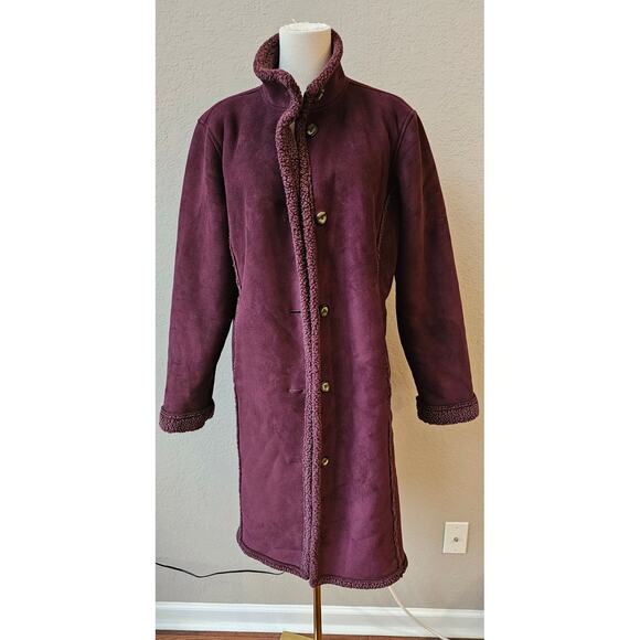 LL Bean Women's Faux Suede Outer Fleece Button Front Winter Jacket Size M Purple - Picture 1 of 10